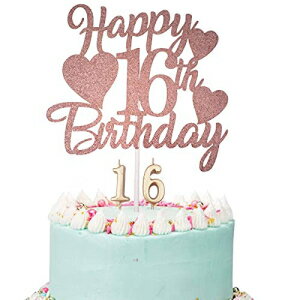 Happy 16th Birthday Cake Topper, Rose Gold 16th Birthday Cake Topper, Sweet 16 Cake Topper, 16th Birthday Cake Topper for Girls with Number 16 Candles for Girl 16th Birthday Party Decorations