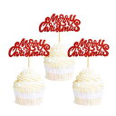 Ercadio 36 Pack Red Merry Christmas Cupcake Toppers Glitter Xmas Holiday Cupcake Picks Christmas Party Cake Decorations
