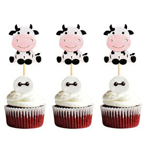 楽天GlomarketKeaziu 24 Pack Cow Cupcake Toppers Happy Birthday Cupcake Decorations for Cow Farm Animal Zoo Themed Kids Boy Girl Birthday Party Supplies Three Layers Party Decor