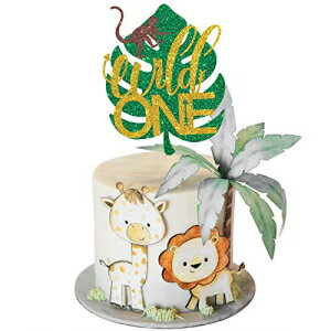 Halodete Glitter Wild One Cake Topper - Jungle Safari Animals Cake Decor - First Birthday Baby Shower Party Decoration Supplie..