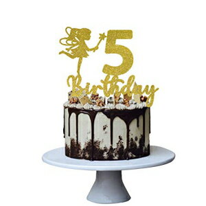フェアリー 5歳女の子誕生日ケーキトッパー スイートベイビーファイブデコレーション用 ハロー乾杯5歳パーティーサイン 手作り (ゴールド） Fairy 5th Girl Birthday Cake Topper for Sweet Baby Fives Decorations , Hello Cheers to 5 Years Old
