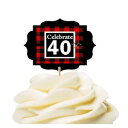 CakeSupplyShop 40th Birthday / Anniversary LumberJack Buffalo Plaid Novelty Cupcake Decoration Toppers / Picks -12ct