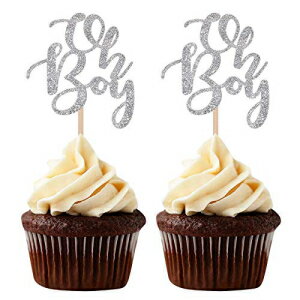 Giuffi Silver Oh Boy Cupcake Toppers Party Decors Baby Shower Decoration Picks - Set of 24