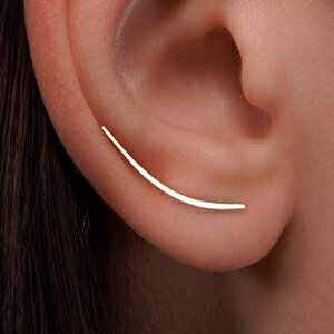 Alome Piercings Gold Ear Climbers Long Ear Climber Earrings Curved Bar Studs, Ear crawlers,Ear Jackets