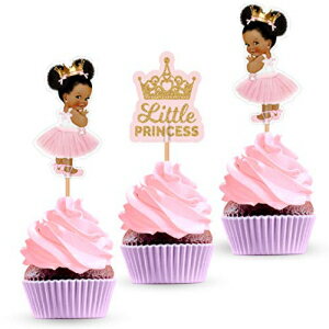 Bella and Bentley Novelty Little Princess Cupcake Cake Toppers - African American Royal Themed Baby Shower Birthday Party Decorations Supplies for Girl - 24 PCS