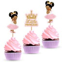 Bella and Bentley Novelty Little Princess Cupcake Cake Toppers - African American Royal Themed Baby Shower Birthday Party Decorations Supplies for Girl - 24 PCS