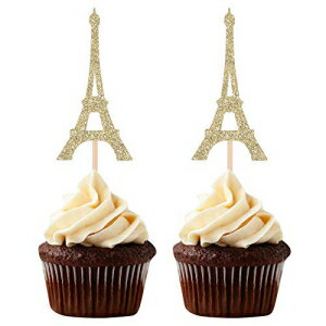 楽天Glomarketパリテーマのカップケーキトッパー エッフェル塔の形のパーティーピック 24 個セット ウェディング ブライダル シャワー デコレーション - ゴールド Set of 24 Paris Theme Cupcake Toppers Eiffel Tower Shape Party Picks Wedding Bridal Shower