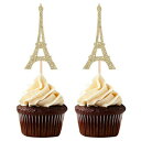 楽天GlomarketGiuffi Set of 24 Paris Theme Cupcake Toppers Eiffel Tower Shape Party Picks Wedding Bridal Shower Decorations - Gold