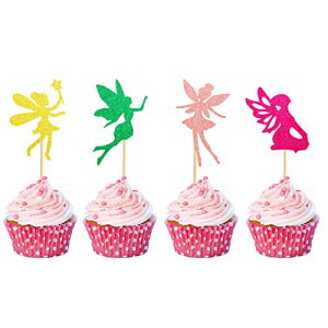 Arthsdite Pack of 48 Glitter Pre-Assembled Flower Fairy Cupcake Toppers Angel Fairy Pixie Cupcak..