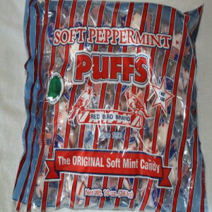 Red Bird 10 Ounce Peppermint Puffs Candy Lay Down Bag (Pack of 3)