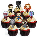スーパーヒーローミックステーマの食用カップケーキトッパー 24 個 - スタンドアップウエファーケーキデコレーション (セット 2) 24 Superhero Mix Theme Edible Cupcake Toppers - Stand Up Wafer Cake Decorations (Set 2)