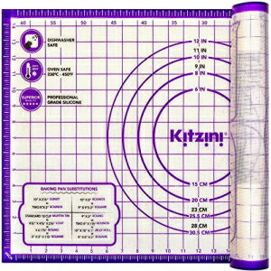 Kitzini Silicone Pastry Mat. Non Slip Baking Mat. BPA-Free Silicone Baking Sheet. Silicone Mats for Baking, Rolling Pastry, Dough, Pizza Cookies. Easy Clean – Kneading Mat