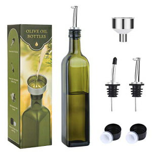 AOZITA 17オンス ガラスオリーブオイルボトルディスペンサー - 500mlグリーンオイルとビネガー調味料注ぎ口と漏斗付き - キッチン用オリーブオイルカラフェデカンタ AOZITA 17oz Glass Olive Oil Bottle Dispenser - 500ml Green Oil and Vinegar Cruet