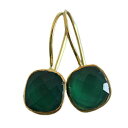 NbVJbg O[IjLX S[hbL X^[OVo[ CO fB[X Cushion Cut Green Onyx Gold Plated Sterling Silver Earrings for Women