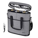 Tirrinia Insulated Wine Carrier - 3 Bottle Travel Wine Carry Cooler Tote Bag with Handle and Adjustable Shoulder Strap Free Corkscrew, Grey