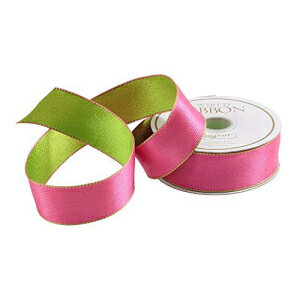 Caspari ピンク & グリーン リバーシブル サテン ワイヤード リボン - 3 つの 30 フィート。スプール Caspari Pink & Green Reversible Satin Wired Ribbon - Three 30 Ft. Spools