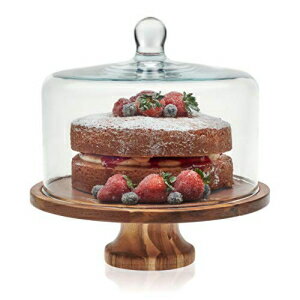 Libbey AJVAEbh rtEhEbhT[o[ P[LX^h KXh[t Libbey Acaciawood Footed Round Wood Server Cake Stand with Glass Dome