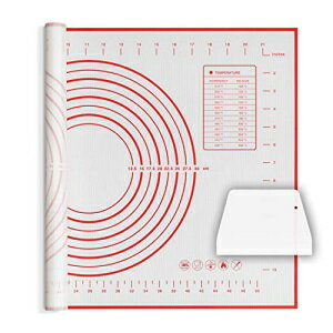 TLWTCT Silicone Baking Mat Non Slip Pastry Mat with Measurement Non Stick BPA Free Baking Mat Sheet for Rolling Dough Counter Cookies Pie, 24 x 16 Inches Red (with 1 Dough Scraper)