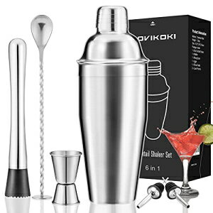 Martini Shaker 24 oz Cocktail Shaker Drink Bar Set by Hovikoki, Stainless Steel Professional Bartender Kit with Built-In Strainer Mixing Spoon&Jigger 2 Liquor Pourers Muddler and Manual Recipe