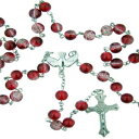 CBカトリックティーン確認ギフト8MMレッドクラックルガラスビーズホーリーダブセンター21インチロザリオネックレス CB Catholic Teen Confirmation Gift 8MM Red Crackle Glass Bead Holy Dove Center 21 Inch Rosary Necklace