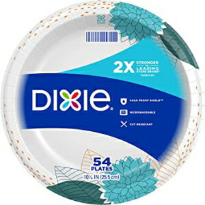 Dixie ペーパープレート、10 1/16 インチ、ディナーサイズのプリント使い捨てプレート、54 枚 (54 枚入り 1 パック) Dixie Paper Plates, 10 1/16 inch, Dinner Size Printed Disposable Plate, 54 count (1 pack of 54 Plates)