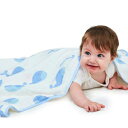 3層綿100％モスリンユニセックス幼児用毛布/すべての毛布/男の子と女の子のための万能毛布-ベビーホエールプリント-ラージ46 