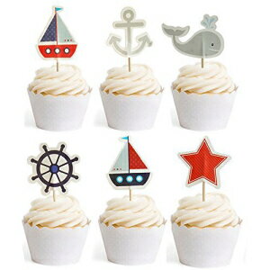 ٥ӡη뺧ѡƥΤιҳΥåץȥåѡΥGOCROWNˤ24 Nautical Cupcake Toppers Whale Cake Decorations For Baby Shower Wedding Birthday Party 24 Counts By GOCROWN