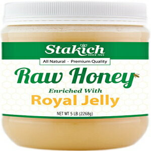 Stakich [[[I - 100% AHAM - 5 |h (80 IX) Stakich ROYAL JELLY Enriched RAW HONEY - 100% Pure, Unprocessed, Unheated - 5 lb (80 oz)