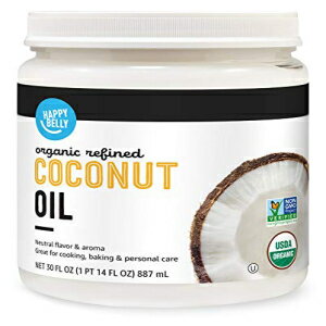 Amazon ブランド - Happy Belly オーガニック精製ココナッツオイル、30 液量オンス Amazon Brand - Happy Belly Organic Refined Coconut Oil, 30 Fl Oz