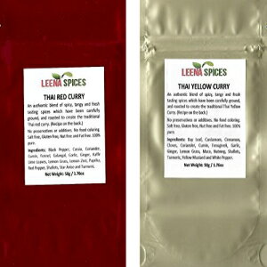 LEENA SPICES –タイの調味料パケット–赤と黄色のカレー粉スパイス–グルテンフリーブレンド–塩や色の混合なし–レシピ付き–高品質のタイ料理をお楽しみください LEENA SPICES – Thai Seasoning Packets - Red And Yellow Curry Powder Spice - Gluten