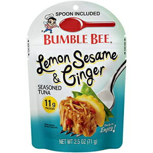BUMBLE BEE レモンセサミ＆ジンジャー味付けマグロ、2.5オンス スプーン付きポーチ (12 個パック)、天然マグロ、マグロポーチ、高タンパク質、ケトフード、ケトスナック、グルテンフリー、パレオフード BUMBLE BEE Lemon Sesame & Ginger Seasoned Tuna, 2
