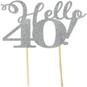 All About 詳細 シルバー Hello 40 ケーキトッパー、6 x 9 All About Details Silver Hello 40 Cake Topper, 6 x 9