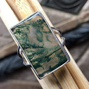 i`O[XAQ[g925\bhX^[OVo[OTCY8.75 Natural Rocks by Kala Natural Green Moss Agate 925 Solid Sterling Silver Ring Size 8.75