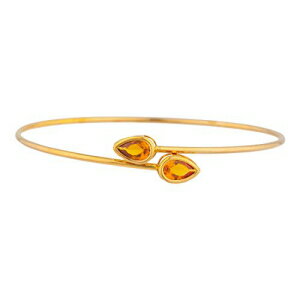 14K ゴールド シミュレート オレンジ シトリン ペア ベゼル バングル ブレスレット 14Kt Gold Simulated Orange Citrine Pear Bezel Bangle Bracelet