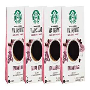 スターバックス ヴィア インスタント コーヒー パケット、イタリアン ロースト、ダーク ロースト コーヒー、100% アラビカ インスタント & マイクログラウンド コーヒー、1 箱あたり 8 パケット (4 箱パック) Starbucks Via Instant Coffee Packet
