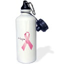 3dRose Painted Pink Ribbon Hope-Art-Breast Cancer Awareness Sports Water Bottle、21 oz、White 3dRose ted Pink Ribbon Hope-Art-Breast Cancer Awareness Sports Water Bottle, 21 oz, White