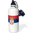 3dRose wb_158425_1「セルビアの国旗セルビアの赤青白トロボイカの縞模様の紋章双頭の鷲の王冠の盾」スポーツウォーターボトル、21オンス、白 3dRose wb_158425_1