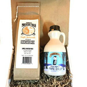 バーモント州メープルシロップとパンケーキミックスのギフトボックス - Barred Woods Maple Products より (アンバーリッチ) Vermont Maple Syrup and Pancake Mix Gift Box - From Barred Woods Maple Products (Amber Rich)