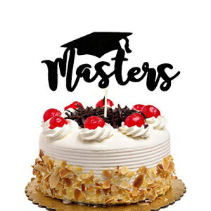 WoHappy ブラックマスターズ ケーキトッパー - キラキラおめでとう卒業生パーティーデコレーション - 2019 年卒業生 卒業生キャップ付きパーティーデコレーション WoHappy Black Masters Cake Topper - Glitter Congrats Grad Party Decors- Class of