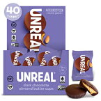 UNREAL ダーク チョコレート アーモンド バター カップ| 砂糖5g | 認定ビーガン、グルテンフリー、フェアトレード、非遺伝子組み換え | 糖アルコールや大豆は不使用 | 0.53オンス(40個パック) UNREAL Dark Chocolate Almond Butter Cups| 5g Suga