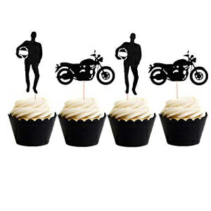 楽天Glomarketブラック バイク カップケーキ トッパー スクーター カップケーキ トッパー 24 個セット 男性の誕生日パーティーや男の子の誕生日に Set of 24 Black Motorcycle Cupcake Topper Scooter Cupcake Topper for Man’s Birthday Party or Boy’s Birt