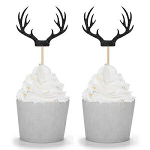 뺧Υ٥ӡΥѡƥΤ24ȥ֥åǥȥ顼åץȥåѡԥå LightAParty 24 Counts Black Deer Antler Cupcake Toppers Picks For Wedding Birthday Baby Shower Party Decorations