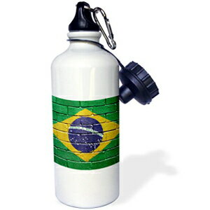 3dRose wb_155195_1「レンガの壁に描かれたブラジルの国旗 ブラジリアン」スポーツ ウォーター ボトル、21 オンス、ホワイト 3dRose wb_155195_1