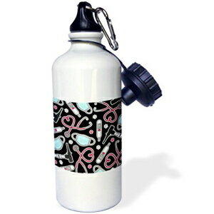 3dRose 킢bt܂͏bZẗ̃p^[ ubN X|[c EH[^[ {gA21 IX (wb_172116_1)A}`J[ 3dRose Cute Veterinarian or Veterinary Technician Love Pattern Black-Sports Water Bottle, 21oz (wb_172116_