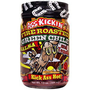 ASS KICKIN' Fire ローストグリーンチリとテキーラサルサ - 13 オンス - トルティーヤチップス、野菜、朝食ブリトー用のプレミアムグルメサルサ - ストッキングの詰め物やクリスマスギフトに最適 - こんな方にお試しください ASS KICKIN' Fire Roasted Gr