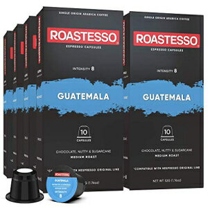 Roastesso エスプレッソカプセル、80 グアテマラシングルオリジンコーヒーポッド、ネスプレッソオリジナルラインマシンと互換性あり、米国で焙煎強度 8、マスター中米ミディアムローストリストレット Roastesso Espresso Capsules, 80 Guatemala Single Origin C