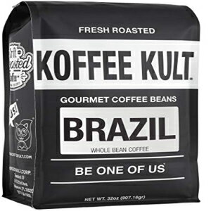 コーヒーカルト ブラジル全粒コーヒー シングルオリジン 職人ロースト (32オンス 全粒) Koffee Kult Brazil Whole Bean Coffee Single Origin Artisan Roasted (32oz Whole Bean)