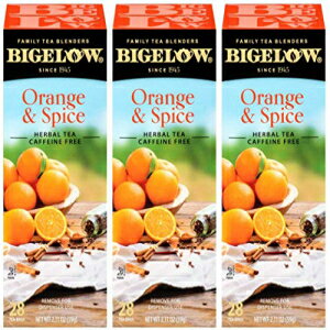 Bigelow オレンジ & スパイス ハーブ ティー 28 カウント ボックス (3 個パック) カフェインフリーの心地よいハーブティー ハーブのツイストを加えた甘く柑橘系のティー、ホイル包装袋入り Bigelow Orange & Spice Herbal Tea 28-Count Box (Pack