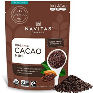 Navitas Organics 生カカオニブ 8 オンス 袋 8回分 - オーガニック 非遺伝子組み換え フェアトレード グルテンフリー Navitas Organics Raw Cacao Nibs, 8 oz. Bag, 8 Servings — Organic, Non-GMO, Fair Trade, Gluten-Free