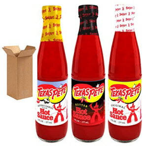 oh - 3 ACe: eLTX s[g zbg\[X Tv[ - zbgAzbgAK[bN - 6 IX̃{g Bundle - 3 Items: Texas Pete Hot Sauce Sampler - Hot, Hotter, & Garlic - 6 oz Bottles